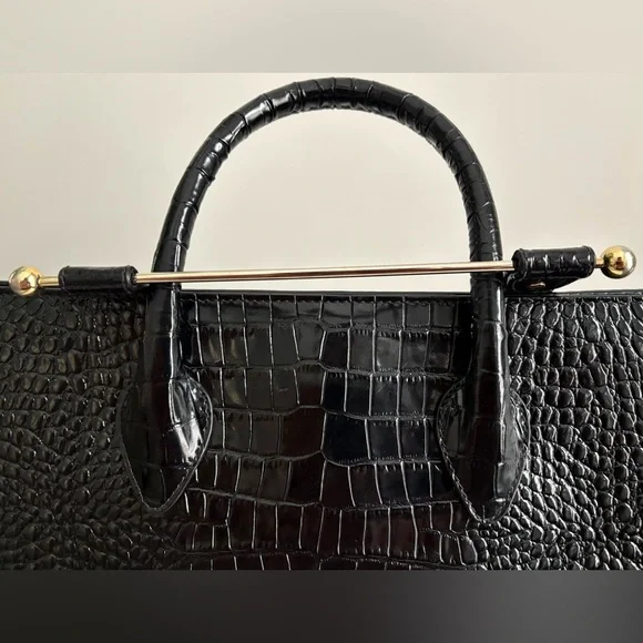 $995 Strathberry Croc Croco Embossed Leather Crossbody Tote Bag Purse Large GUC - Picture 3 of 16